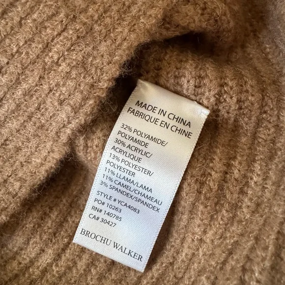 Brochu Walker Camel Ribbed Crossover Knit Wool Blend Sweater Top